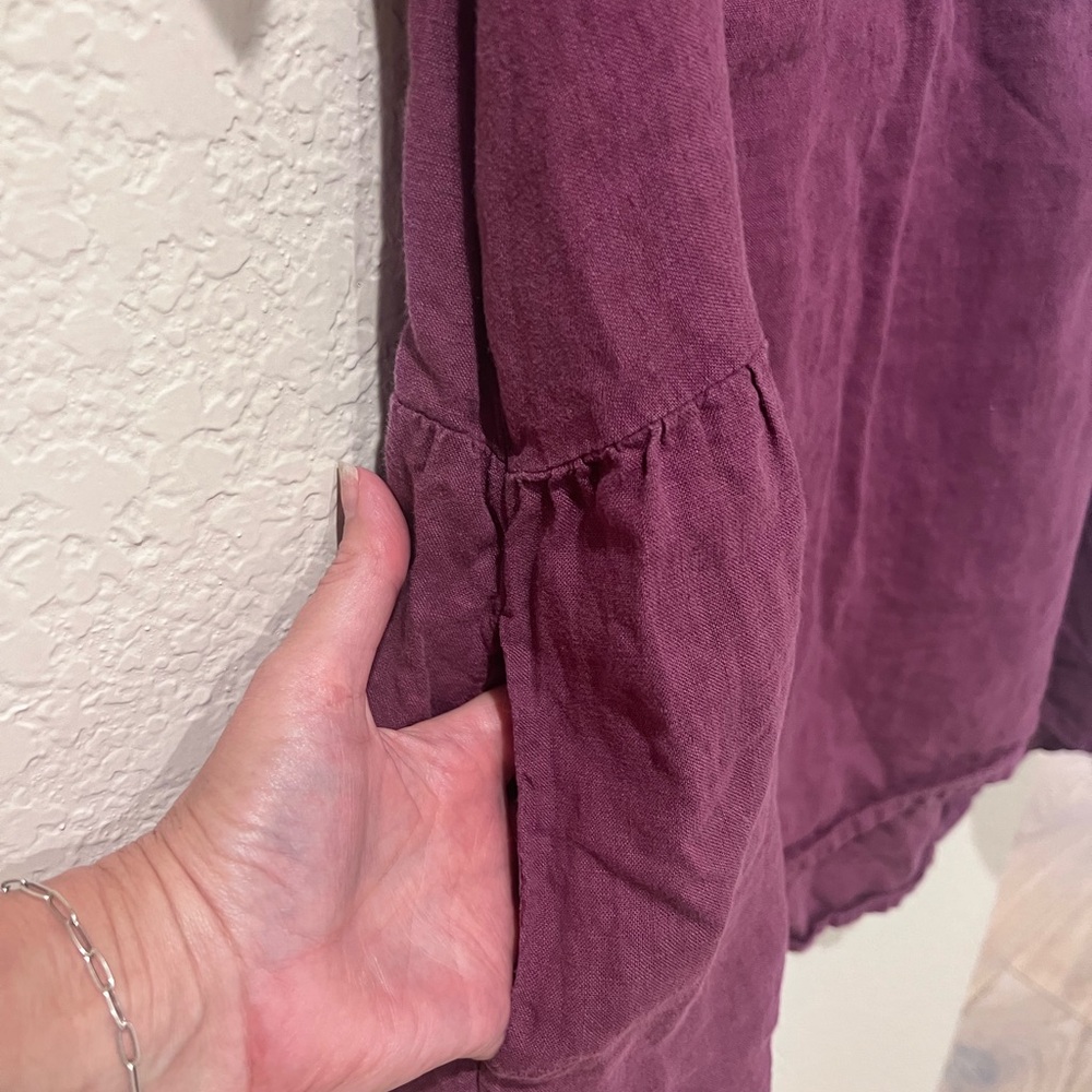 Flax Purple Linen Short-Sleeve Tunic - Picture 3 of 6